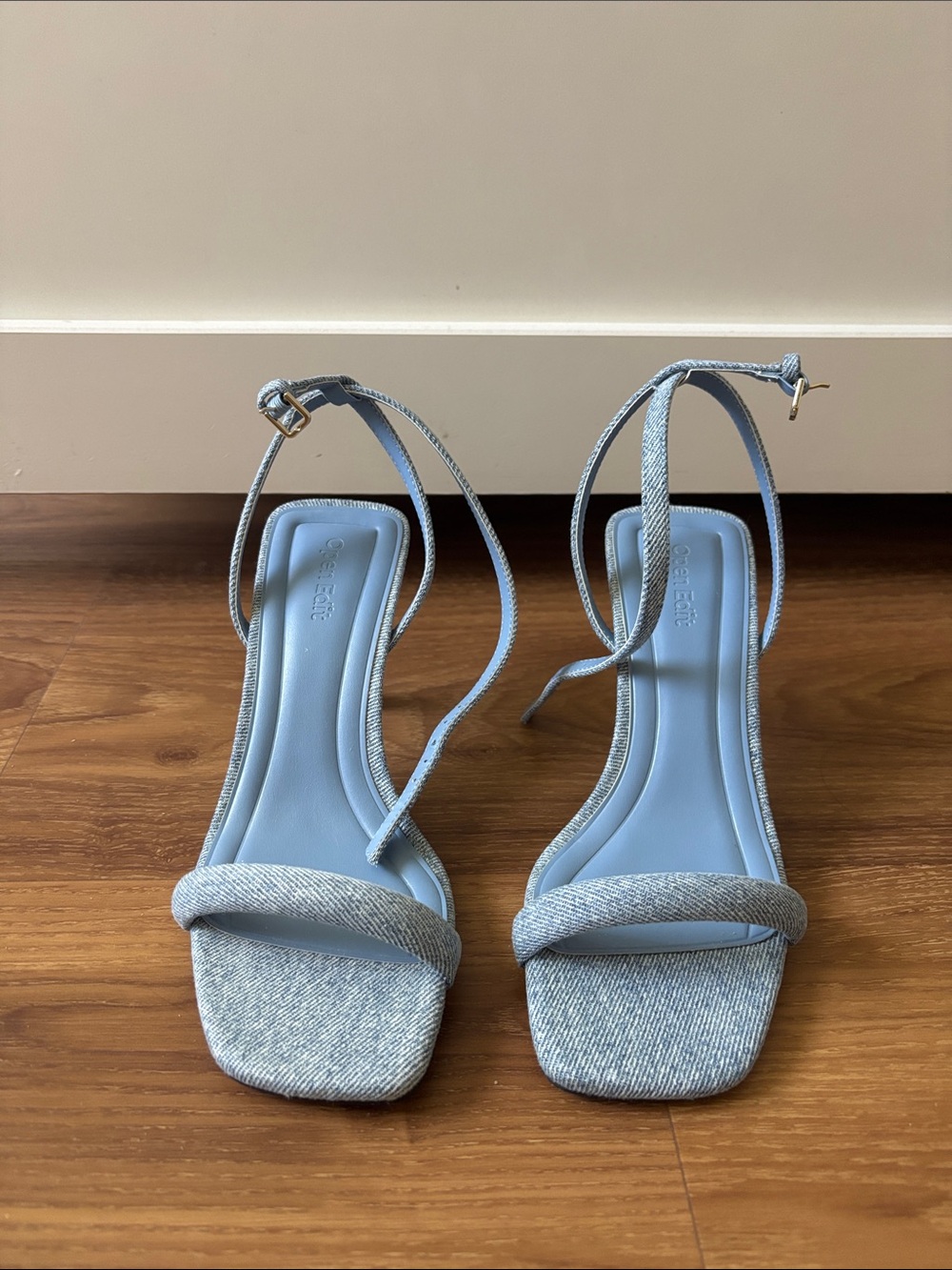 OPEN EDIT Light Blue Strappy Square-Toe Women's Heels